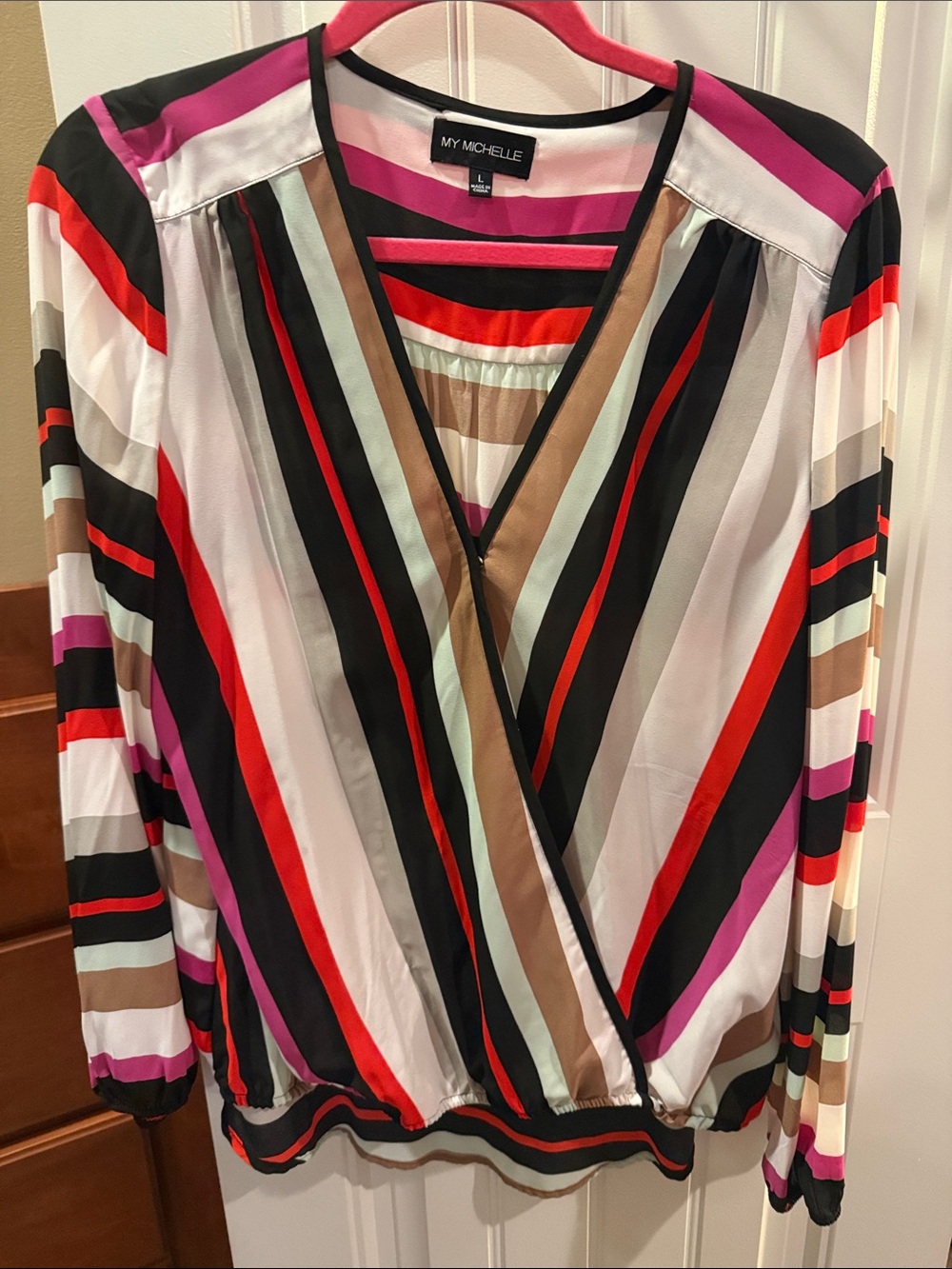 My Michelle Multicolor Striped V-Neck Blouse